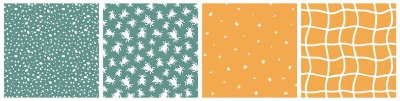 Group of four vector seamless patterns. Hand drawn Insects, bugs