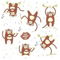 Cute scandinavian monkey set isolated on white vector