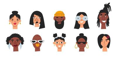 Multicultural diverse people avatar set isolated vector