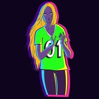 Neon illustration of a blonde woman clapping vector