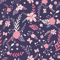 Baroque seamless pattern with pink and violet flowers vector