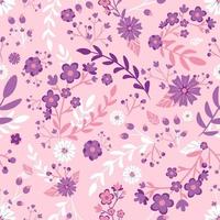 Botanical seamless pattern with pink and purple flowers and leaves. vector