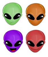 Dibujado a mano diferentes caras de extraterrestres aislados en un fondo blanco. vector