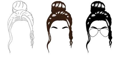 Hand drawn messy bun with sunglasses collection vector