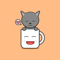 lindo gato en la taza icono de dibujos animados ilustración vector