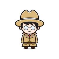 Cute detective character cartoon icon illustration vector