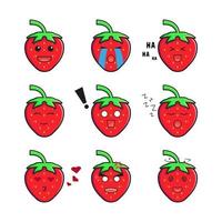 Set collection cute strawberry emoticon cartoon icon illustration vector