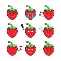 Set collection cute strawberry emoticon cartoon icon illustration vector
