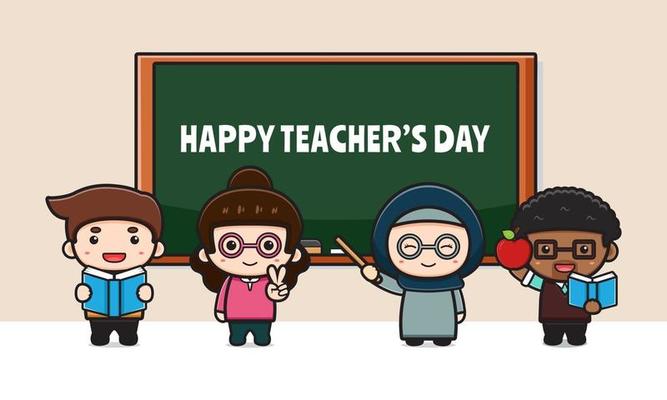 Cute celebration teacher's day poster cartoon icon illustration