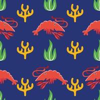 Shrimp Seamless Pattern in flat design style vector