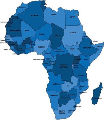 Blue outline Africa map on white background. Vector illustration.