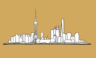 Shanghai skyline freehand drawing sketch on white background. vector