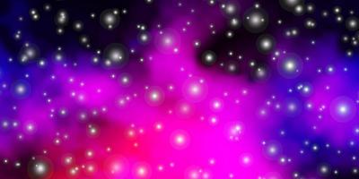 Dark Pink, Blue vector background with colorful stars.