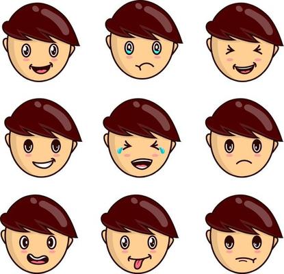 kid expression face head. kid smiley illustration. set of emoticon
