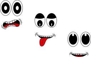 Emoticon de cara con estilo de dibujos animados en ojos y boca vectoriales eps