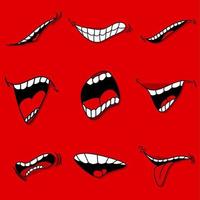 boca con lengua, caricatura, vector, conjunto, aislado, emoticon, para, diversión vector