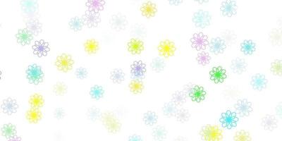 plantilla de doodle de vector multicolor claro con flores.