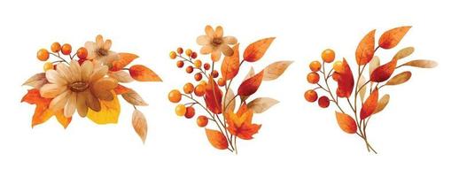 Autumn flowers bouquet in a watercolor style. Floral and leaves vector