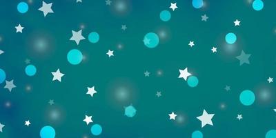 textura de vector azul claro con círculos, estrellas.