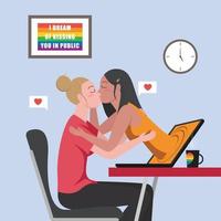Lesbian couple kiss in flat design style Free Vector