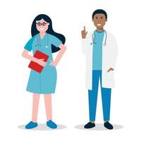 Doctors and nurses standing with clipboards flat style illustration vector