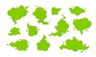 Smelling green cartoon smoke or fart clouds flat design vector