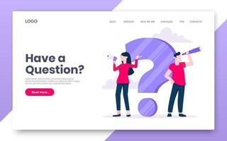 FAQ or Q and A internet landing page concept web template. vector