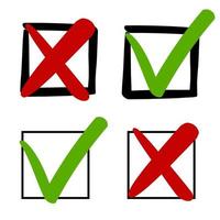 Green tick marks and red crosses in the check boxes vector