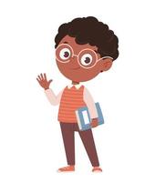 Cheerful African American schoolboy with a book vector