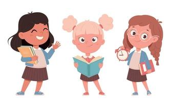 Cheerful schoolgirls, set of three poses vector