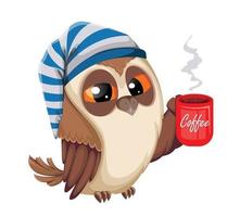Owl with a cup of coffee. Back to school concept