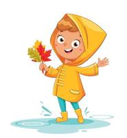 Girl in rad raincoat, rainy autumn vector