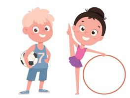 linda chica con hula hoop y chico con balón de fútbol vector