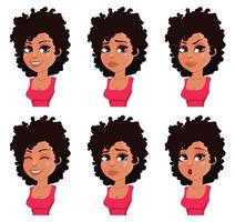 expresiones faciales de mujer afroamericana vector