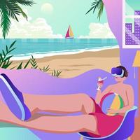 Virtual Reality of Summer Beach vector