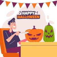 Man Carving Pumpkins vector