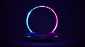 Empty podium with line gradient neon ring on background vector