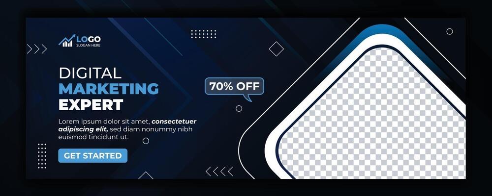 Digital marketing banner design with blue abstract background