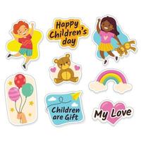 Cute Childrens Day Sticker Set vector