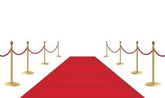 Alfombra roja para eventos y barreras doradas aisladas sobre fondo blanco. vector