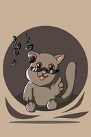 gato con dibujos animados de música nota vector