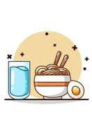 illustration of mineral water, noodles and egg vector