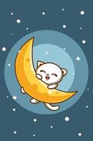 lindo gato con luna en la noche vector