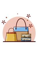 bolsas de compras y dibujos animados de libros vector