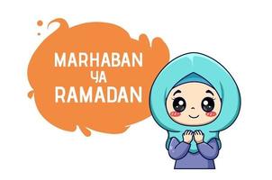 niña musulmana marhaban ya ramadán vector