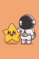 astronauta feliz y divertido con pequeña estrella vector