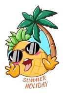 Happy and funny pineapple in the summer cartoon illustration vector
