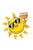 Cute sun with orange juice in summer cartoon illustration