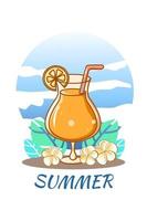 Sweet orange ice juice in summer cartoon illustration vector