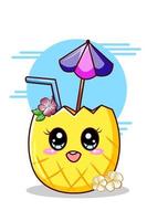 Sweet and cute pineapple drink in the summer cartoon illustration vector